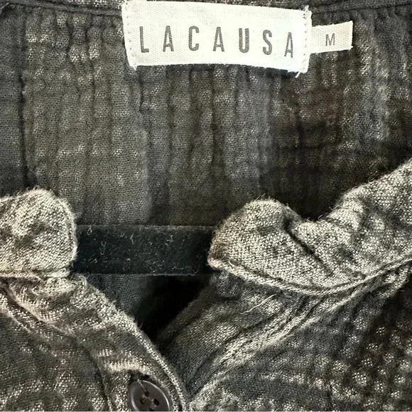 NWT LACAUSA Gauze Black Mineral Wash Organic Cotton Long Sleeves Dress Sz M - Picture 5 of 14